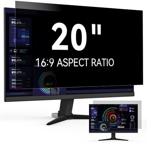 20 Inch Computer Privacy Screen Filter for 16:9 Widescreen Monitor, Removable Eye Protection Anti Glare Blue Light Filter Privacy Shield, Anti Scratch Anti Spy Screen Protector Film 20 In