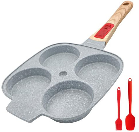 RANX INGST 4 Cup Egg Pan, Non Stick Ceramic Coating, Pancake Pan with Detachable Handle Burger Pan for Breakfast - Blue
