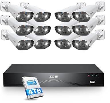 ZOSI 32CH 4K PoE Überwachungskamera Set 12x 8MP PoE IP Außenkameras C225 | und 4TB HDD NVR, mit 2-Wege-Audio, AI Personen und Fahrzeugerkennung, Spotlight Alarm, Nachtsicht in Farbe