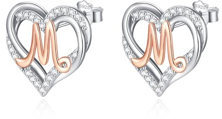 INFUSEU Buchstaben Ohrring, 925 Sterling Silber Ohrstecker Initial Kleine Ohrringe Rosegold Herz Buchstabe A-Z Vorname Alphabet Initialen Personalisierter Schmuck Geschenke für Frauen Mädchen Damen