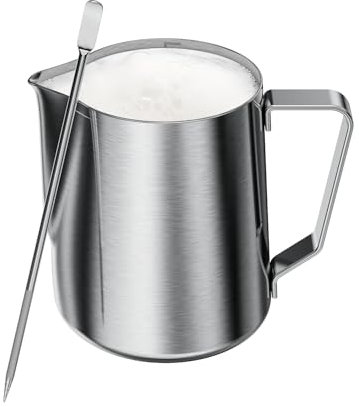 Maestri House Brocca per schiumare il latte, 350 ml, per caffè espresso, latte, cappuccino, latte art, in acciaio inox 304, con penna decorativa