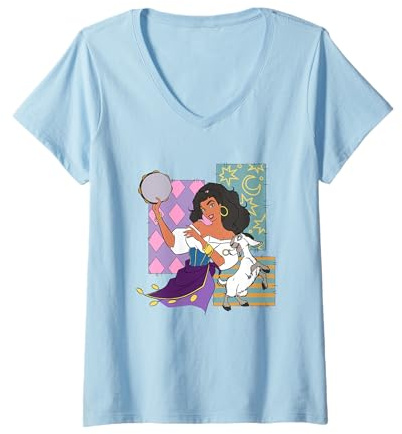 Womens Disney The Hunchback Of Notre Dame Esmeralda Dancing Logo V-Neck T-Shirt