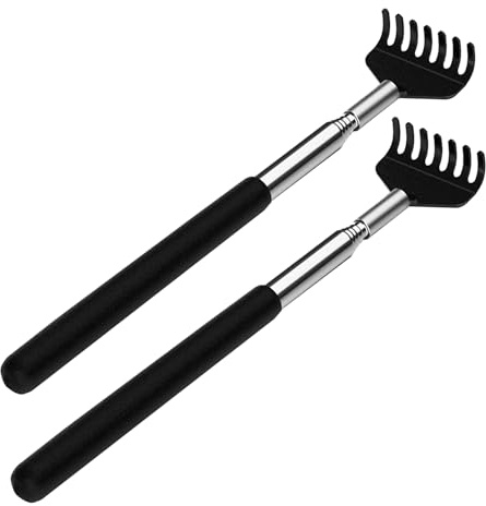 2 rascadores de espalda de acero inoxidable, resistente a la picazón, masajeador estable y extensible, rascador de espalda extensible hasta 68 cm, para masaje de cabeza y espalda