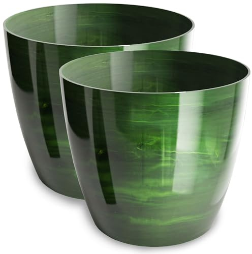 PECZEKO Blumentopf glänzender, Pflanzkübel aus Übertopf Kunststoff Dekorativer Topf für, groß und klein Pflanzen, 2er-Set blumenkübel, blumenkübel kräutertopf, (2 Pack) Grün, ø 16 cm