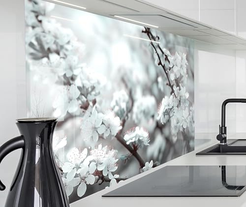 timalo Küchenrückwand Spritzschutz Wand für Herd, Küche Glasoptik | Acryl Glas 2mm | Glasrückwand Acrylglas Wandpaneele Rückwandschutz Platte | 60x40cm Blumen Blüten