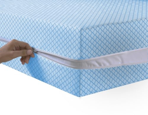 Housse de matelas à fermeture éclair anti-punaises de lit - 30 cm de profondeur - Hypoallergénique - Avec fermeture éclair double face (bleu, simple)