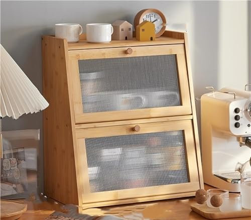 Genérico Armario de Almacenamiento, Contenedor de Almacenamiento de Madera de Doble Capa, Armario de Comedor de Gran Capacidad con Ventana de Vidrio Esmerilado(Original Color,3 Layers 40cm)