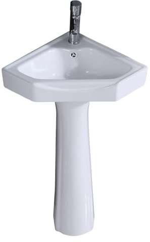 Lavello a colonna in ceramica per bagno, un pezzo unico, autoportante con troppopieno, lavabo triangolare, ideale per ambienti in polvere
