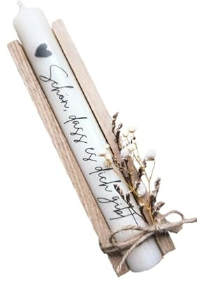 Schön, dass es dich gibt - Stabkerze mit Spruch - Geschenkset - Kerze mit Text - Trockenblumen - in Holzbox Holzverpackung - Geburtstag - Geschenk - Mitbringsel