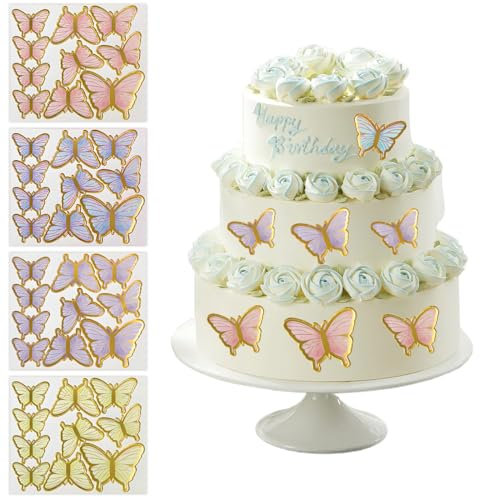 40 Piezas Mariposas para Decoración de Tartas, Adornos para Tartas de Mariposa, Mariposas Decoración de Pastel, para Decoración para Tarta de Cumpleaños para Fiestas (4 colores)