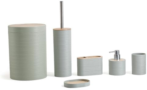 Herzberg, HG04449, Set bagno in bambù 6 pezzi, design moderno ed ecologico, perfetto per interni, dimensione: 6 pezzi, colore: verdesauge