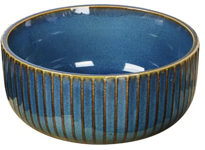 Qudubuy Ceramic Serving Bowls - 1000ml Decorative Salad Bowl, Blue Breakfast&Dinner Tableware for Salad, Ramen, Cereal, Soup, and Fruit, Dishwasher Safe for Home Kitchen and Restaurant