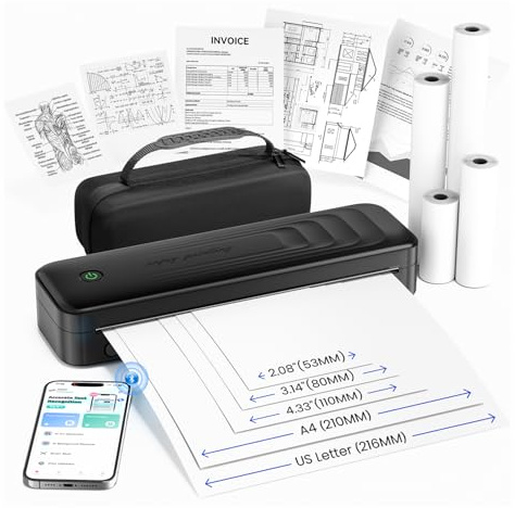TATTMUSE Impresora Termica Portatil, Bluetooth Impresora Termica A4, Impresora Portatil Inalambrica Compatible con Teléfonos Android e iOS y Portátil, Negro