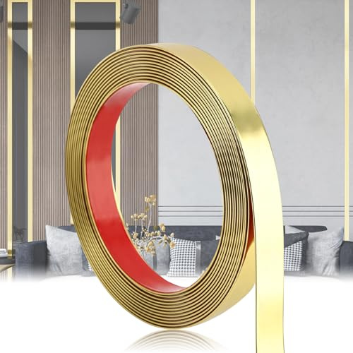 bechoanigel Moulure Murale Adhesive, Baguette de Finition, Moulure Decorative, Moulure Flexible pour Décoration de Meuble, Bordure de Miroir, Mur, Porte, Plafond (2 cm x 12 M, Doré)