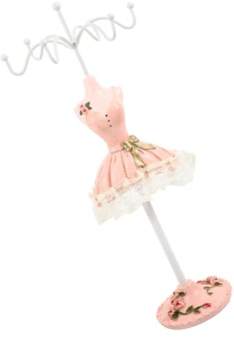 BESPORTBLE Expositor de Pendientes Colgantes Estilo Vestido Rosa de Metal | Tejido Múltiples Ganchos, para Collares y Pulseras, Uso en Tocador Personal, Diseño Maniquí