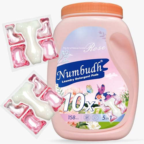 Numbudh Waschmittel Pods Rose, 158 Stück, 5-in-1 Formel, 10 Tage Duft, 99,9% Sterilisation