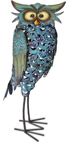 Uzman Gartendeko für draußen wetterfest Dekorative Garten Eulen Figuren Vintage Metallic Design Gartendeko für Außenbereich Teichdeko Gartenteich Deko Gartenfigur (Garteneule 55x25 cm)