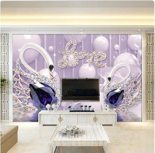XLMING Orbe Géométrique Cubique Cygne Violet 3D Papier Peint Intissé Salle à Manger Bureau D'étude Canapé Chambre Salon TV Mur-430cm×300cm