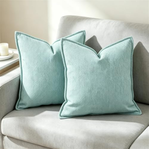 OYIMUA Mintgrün Kissenbezug 50x50 Chenille 2er Set Zierkissen | Dekorative Kissenbezüge Sofakissen Kuschelkissen Weich Kissenhüllen Wohnzimmer Schlafzimmer Boho Deko Pillow Cover