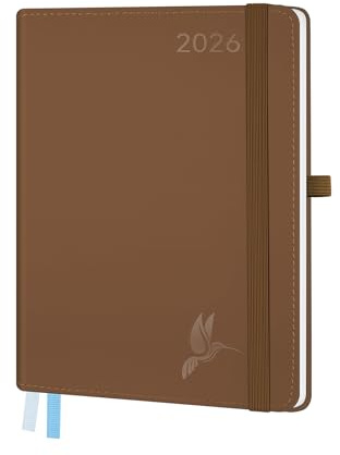FEKSINO Kalender 2026 Wochenplaner,12-Monate Buchkalender (Jan.2026-Dez.2026) Terminplaner A5(21.3 x14.6 cm) 1 Woche 2 Seiten,100GSM Papier Planer mit Softcover - Braun