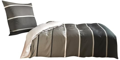 Traumschlaf Mako-Satin Bettwäsche Orlando – Elegante Satin Bettwäsche aus 100% Baumwolle, Ganzjahres Bettgarnitur mit edler Streifenoptik – 160x210 cm + 65x100 cm, Silber