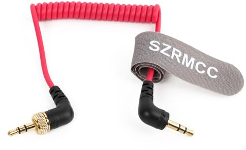 SZRMCC Microphone Audio Cable Right Angle Dual 3.5mm TRS Coiled Patch Cable for Rode SC2 SC7 Wireless GO II/Pro Receiver D-JI Mic 2 Canon 5D S-Ony DSLR Camera (Red Locking 3.5mm)