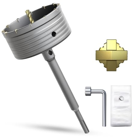METOTY Scie cloche à béton de 125 mm, avec adaptateur SDS Plus de 220 mm, pour maçonnerie, brique, béton, ciment, pierre