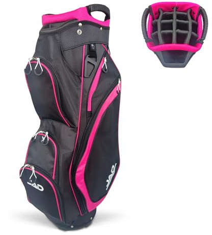JAD Lightweight Womens Golf Bag, Golf Cart Bag with Dual Handles for Women/Ladies, 14-Way Full-Length Top Dividers, Large Putter Well, Ultra Lightweight, Large Pockets for Accessories (Black/Pink)