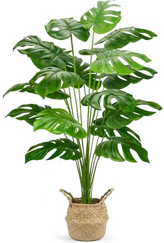 Der Rose Piante finte alte 112 cm con cesto grandi piante di monstera artificiali da interno, facile montaggio albero artificiale per esterno, ufficio, soggiorno, camera da letto, casa, appartamento