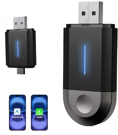 Pozxiol Adaptador Inalámbrico CarPlay Android Auto y CarPlay, Plug & Play, Conexión Fluida y Estable, Sin latencia, Compatible con iOS 10+/Android 11+ y Vehículos Equipados con CarPlay