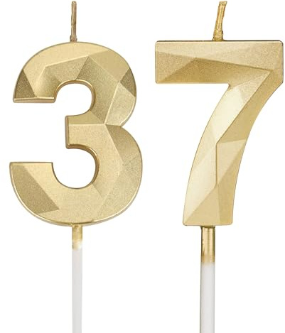 DTXLX Velas de cumpleaños Figuras 37, 3D Velas de cumpleaños de oro para pasteles, decoración de cumpleaños, velas de cumpleaños infantiles para fiestas, bodas, fiestas corporativas