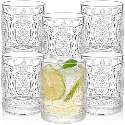 YIMITEE Confezione da 6 bicchieri vintage da 368,5 g, bicchieri da cocktail in vetro goffrato, bicchieri in vetro trasparente per succhi, birra, whisky, bar, feste