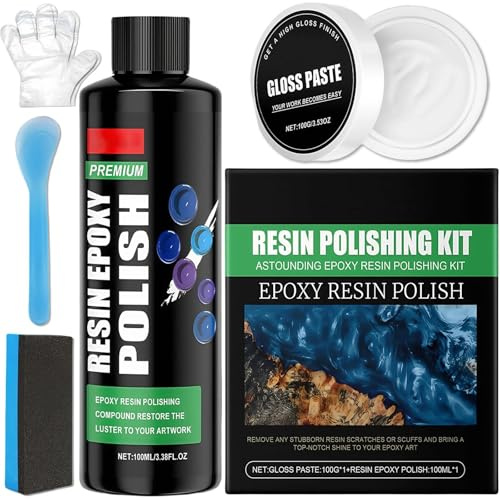 Professional Resin Polishing Kit & Epoxy Resin Compound - High-Gloss Polishing Wax for Countertops, Tables, Sanding & Surfaces, Specially Formulated for Scratch-Free Shining Finishes