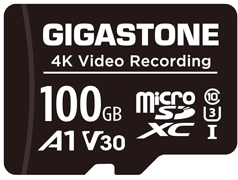 GIGASTONE Scheda Micro SD da 100 GB, registrazione video A1 V30 4K, compatibile con telecamera di sicurezza, Dash Cam, Drone, scheda di memoria MicroSDXC da 100 MB/s UHS-I, con adattatore
