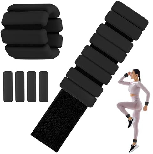 Ankelvikter, 2 stycken (0,45 kg vardera, viktmanschetter, för ben och armar, handledsvikter, justerbara, för löpning, yoga, aerobics, styrketräning (svart)