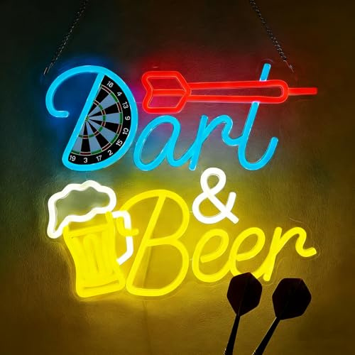 Darts Beer Neon Schild,Bier LED Schild für Bar Resturant Wohnzimmer Schlafzimmer Männerhöhle Party Home Dekor Store,Dart Neon Sign Geschenke für Männer Junge Lady,USB Powered（13.5*11.2）