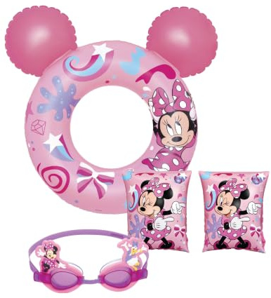 Bestway Minnie Swimming Pool Set, Bundle of 20 Beach Ball, Arm Bands, Googles & Swim Ring Tube for Swimming Pool Activities, Water Park, Beach Games.