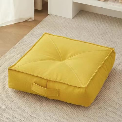 Extra tjock 15 cm Bo Cush rund/fyrkantig sittdyna i 100 % bomull för fåtölj, bil, kontor - bekväm kudde för äldre, postoperativ rullstol (gul 50 x 50 x 15 cm)