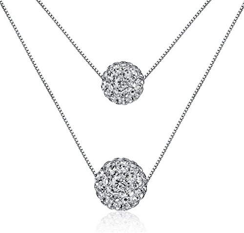 BROWOL Damen Halsketten kugelkette 925 Sterling Silber 45cm/ Kette mit Anhänger Zwei Kristallen-Kugel Geschenk für Muttertagsgeschenk