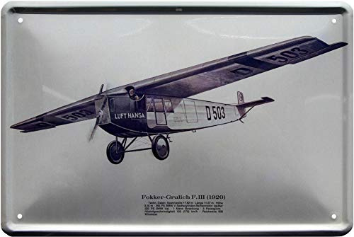 Fokker-Grulich F.III 1920 Flugzeug Deutsches Reich 20x30 cm Deko Blechschild 410