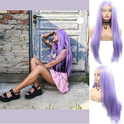 RainaHair - Parrucca con capelli lisci lunghi 66 cm, colore lilla pastello e viola con parte centrale in pizzo sintetico resistente al calore, per donne e donne, per cosplay, feste, sirena