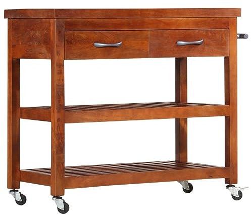 vidaXL Akazienholz Massiv Servierwagen 2 Schubladen Küchenwagen Barwagen Rollwagen Küchenhelfer Küchentrolley Küchenschrank Beistellwagen 100x48x89cm