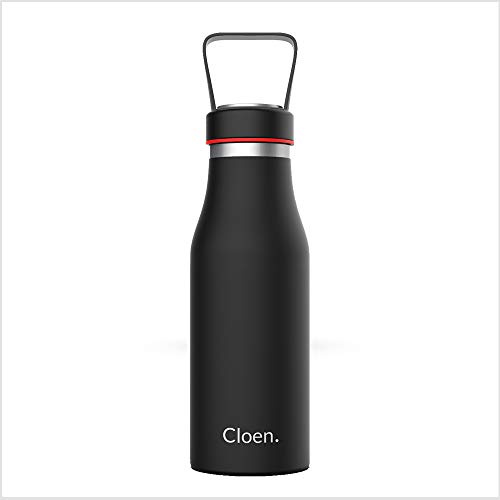 Botella de agua acero inoxidable, Aislamiento de Vacío, Triple Pared, Botellas de Frío/Caliente, Libre de BPA, Botella Reutilizable,510ml, Gimnasio, Deportes, Escolar, Bicicletas. By Cloen (Negro)