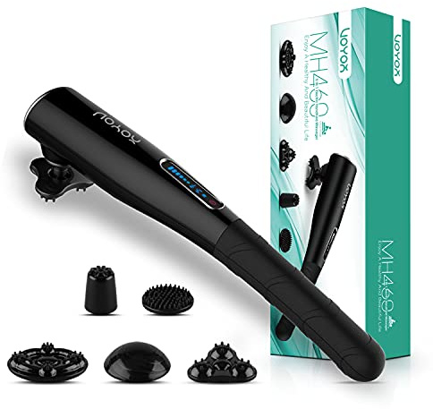 VOYOR-HEALTH Handheld Neck and Back Massager, Electric Body Percussion Massage Machine for Powerful Deep Tissue Muscle Pain Relief, Stepless Variable Speed,5 Vibrating Massage Heads (Dark Black)
