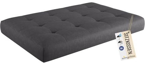 sunnypillow Palettenkissen Outdoor, UV-lichtecht, wasserdicht - Sitzkissen 120x80x15 cm - Palettenauflage für Palettensofa für Haus und Garten - Palettenpolster für Palettenmöbel - Kissen Anthrazit