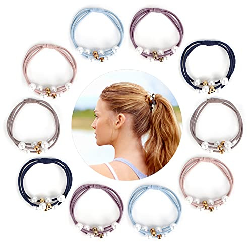 Jubaopen 10pcs Elastici Multicolore per Capelli con Perle finte Corda per Capelli con Perle per Donna Cravatte Fasce per Capelli con Perle Plastica per Coda di Cavallo per Ragazza