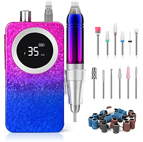 Ecagewill Ponceuse pour Ongles Professionnelle, 35000 RPM Portable Rechargeable Avec 12 embouts et 36 bandes abrasives et Affichage LED pour Pédicure Manucure, pour Salon/Maison