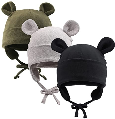 Pesaat Baumwolle Erstlingsmützen 0-12Monate Baby Mütze Neugeborene Mädchen Jungen Baby Beanie Newborn Mütze Mit Ohren und Band,Sommer,Frühling,Winter