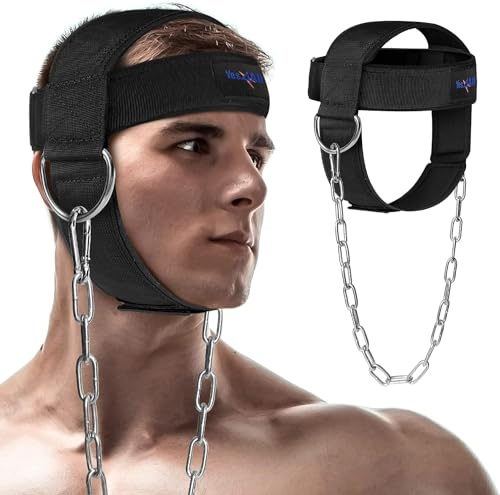 Yes4All Harnais de cou réglable pour entraînement de poids/exercice du cou avec large sangle rembourrée de soutien renforceur du cou et entraînement de résistance, harnais de tête d'haltérophilie