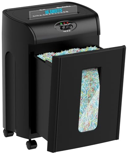 Woolsche Paper Shredder, 16-Sheet Cross Cut with 4.76-Gallon Pull Out Basket, P-4 Security Level, 3-Mode Design Shred Paper and CD/Credit Card, Durable&Fast with Jam Proof System Shredder for Office